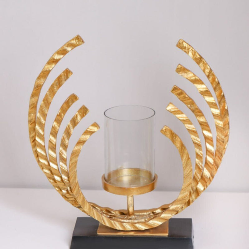 DANUBE | Arianna Bird Feather Candle Holder- Gold & Black | 290104600821