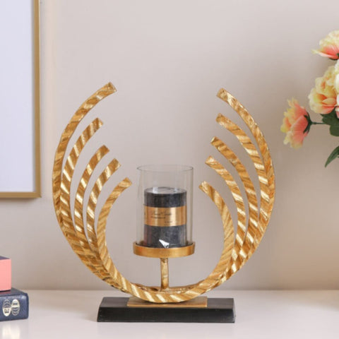 DANUBE | Arianna Bird Feather Candle Holder- Gold & Black | 290104600821