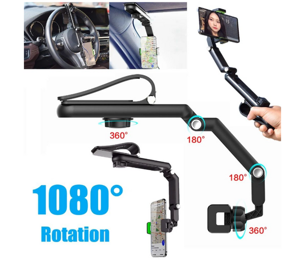 Generic Universal Car Phone Holder Multifunction Sun Visor Bracket Car Rearview Mirror Vehicle Mounted Bracket Rotate Cell Phone - Black | JPL2667