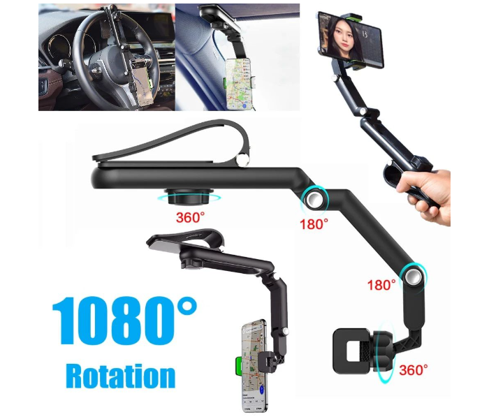 Generic Universal Car Phone Holder Multifunction Sun Visor Bracket Car Rearview Mirror Vehicle Mounted Bracket Rotate Cell Phone - Black | JPL2667