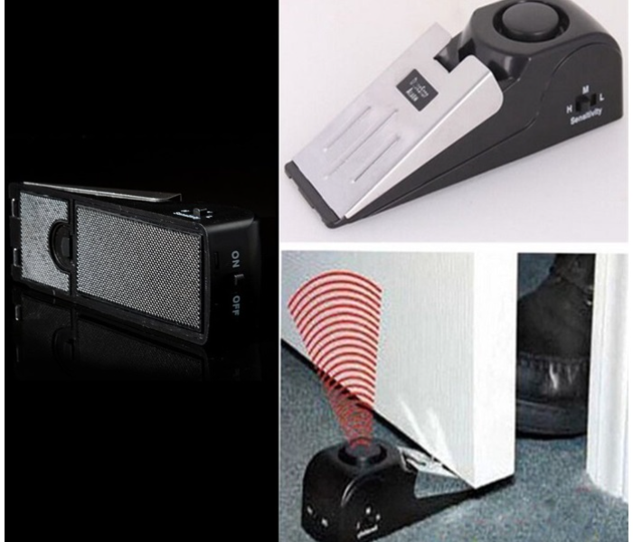 Door Stop Alarm Wireless Home Wedge Shaped Stopper Alert Security System – Black and Silver  | JPI1493