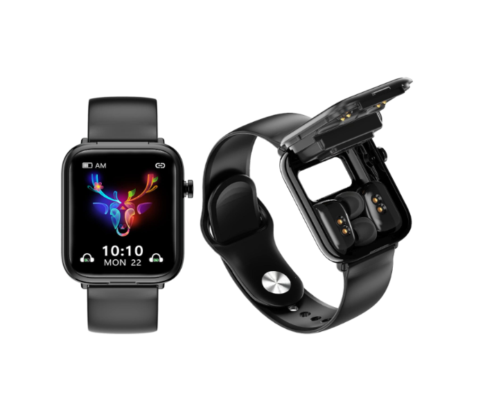 X8 2 in 1 Sports Bluetooth calling Smart Watch Bracelet With inbuilt TWS Wireless In Ear Earphone Headset - Black | JPN2999
