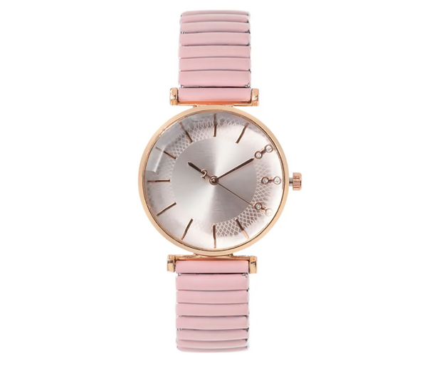 Treasure Simple Ladies Quartz Watch Casual Stainless Steel Elastic Stretch Strap - Pink   | JPN3957
