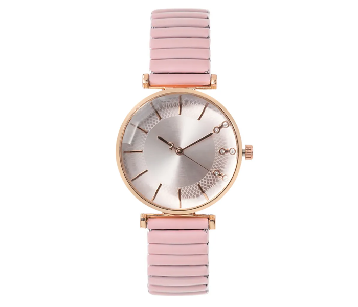 Treasure Simple Ladies Quartz Watch Casual Stainless Steel Elastic Stretch Strap - Pink   | JPN3957