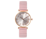 Treasure Simple Ladies Quartz Watch Casual Stainless Steel Elastic Stretch Strap - Pink   | JPN3957