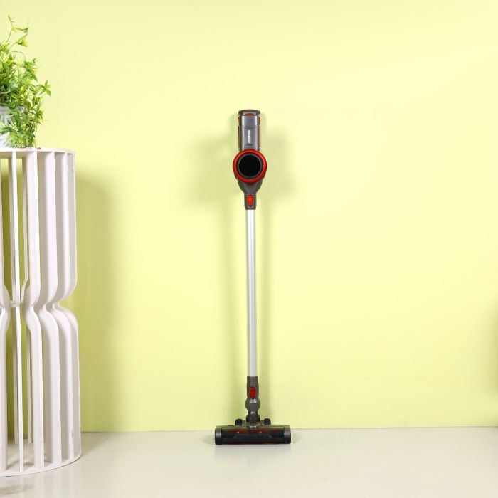 GEEPAS | Rechargeable Cordless Vacuum Cleaner 3 Speed and LED Touch Panel Control Sensor for Power Easy to Use Stick Model 0.6 Ltrs 350 W Grey Red | GVC19038