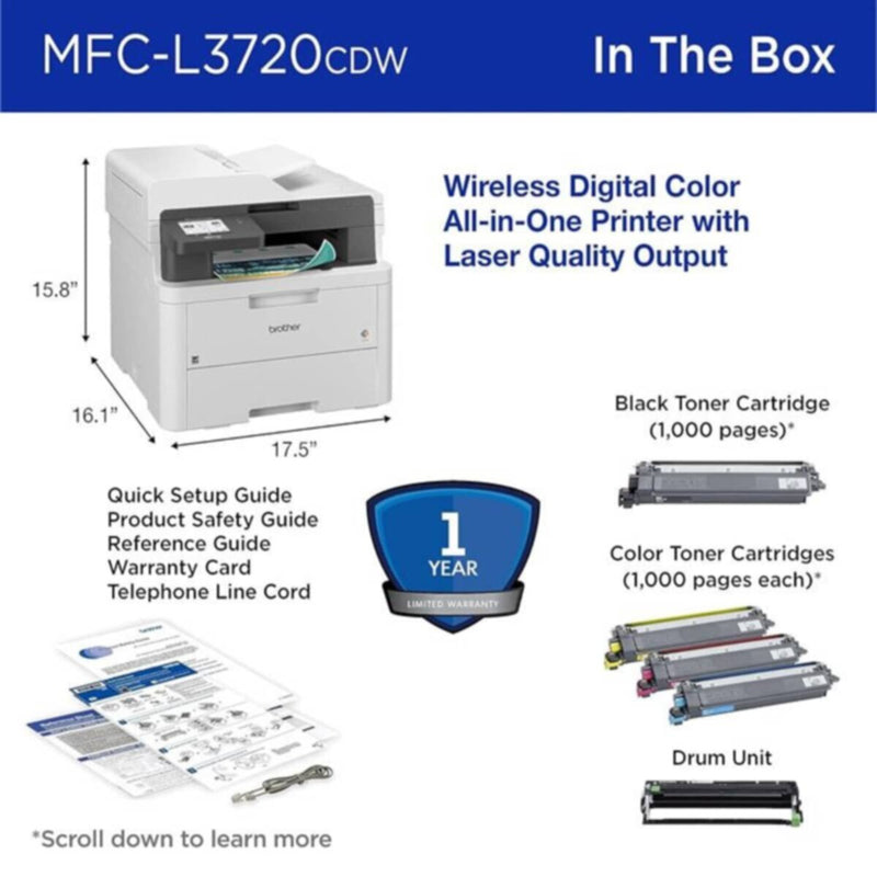 BROTHER | Color LED All-in-One Laser Printer | MFC-L3720CDW