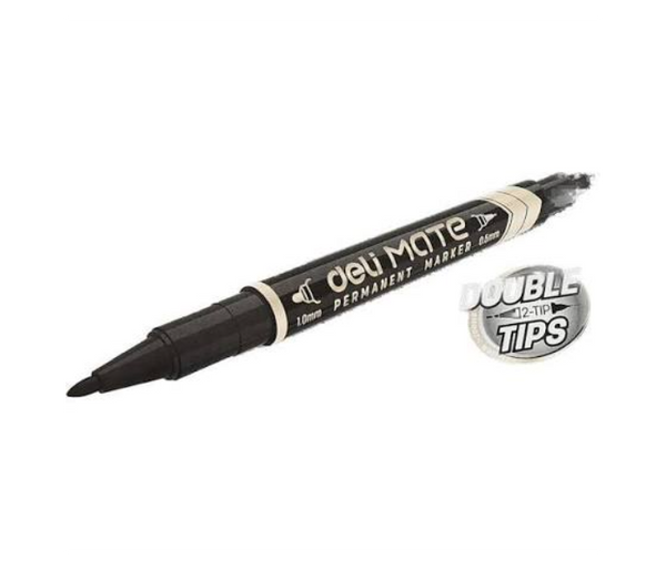 DELI | Permanent Marker, Double Tips, Pack of 12, Black, Versatile for Writing, Marking, and Drawing - EU10420 | JPO6604