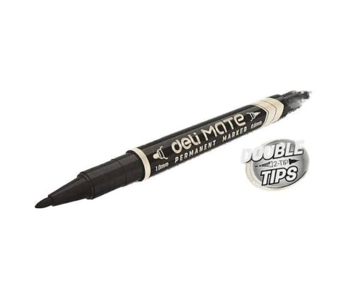 DELI | Permanent Marker, Double Tips, Pack of 12, Black, Versatile for Writing, Marking, and Drawing - EU10420 | JPO6604