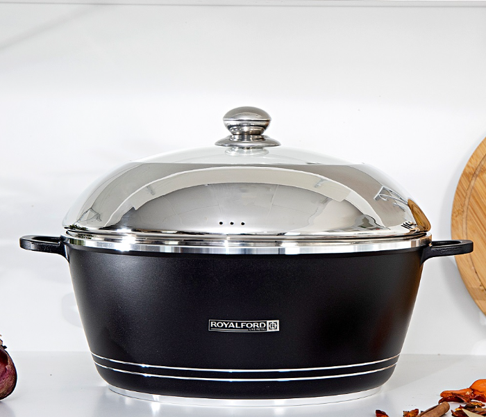 ROYALFORD | 36Cm Classic Die Cast Aluminum Casserole Black & Stainless Steel | RF8616