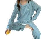 Autumn Winter Coral Fleece Home Wear Pajamas Suit For Women - Blue | JPN3597