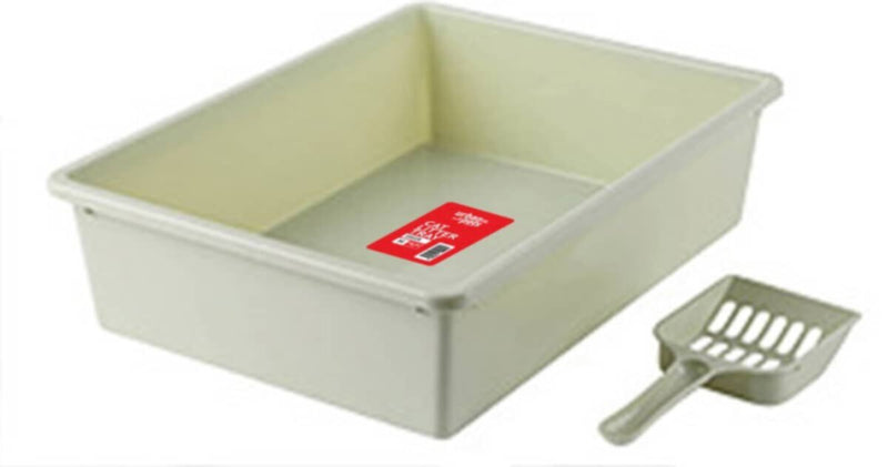 Cat Litter Tray with Scoop - Green - M Size, 38 x 28 x 10 cm