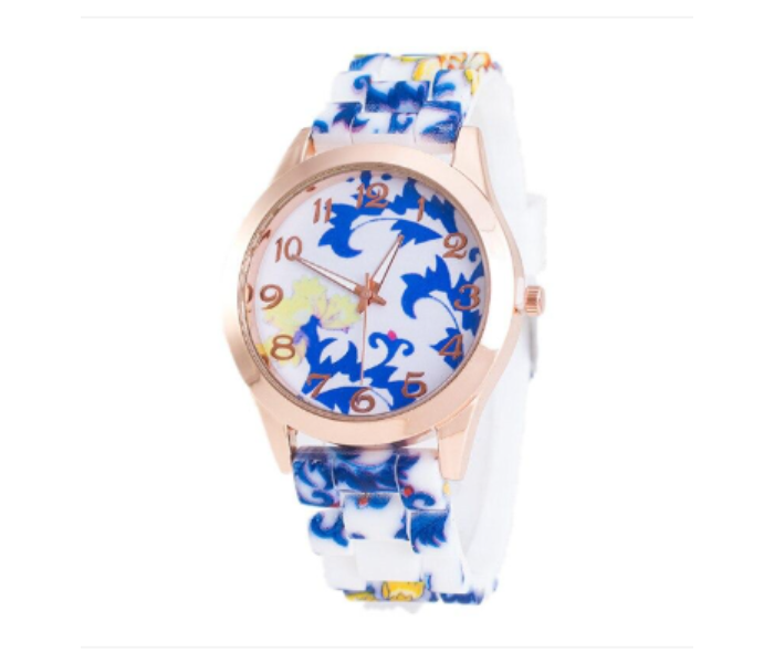 Floral Dial Silicone Band Analog Watches for Women - White and Blue  | JPM6437