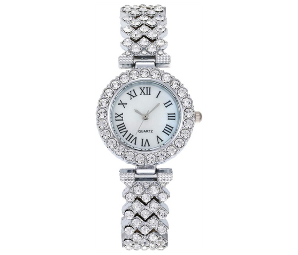 Lady Elegant Small Dial Quartz Watch with Diamond Bracelet Watch Set Dress Wrist Watches - Silver | JPN3932