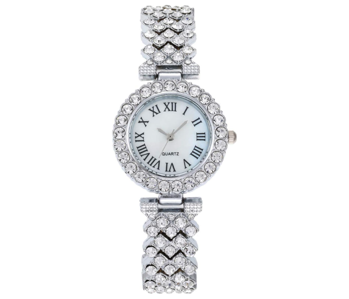 Lady Elegant Small Dial Quartz Watch with Diamond Bracelet Watch Set Dress Wrist Watches - Silver | JPN3932