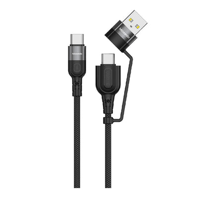 MOXEDO | 2 In 1 60W PD Interchangeable Cable USB A USB C To USB C 1.2m Braided Nylon Fast Charging Cable For All USB C Devices Black | MX-NC044