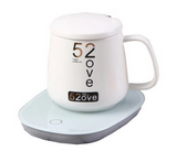 Portable Warmer Heating Cup Ceramics Mug Thermostatic Coaster Mug Mat Office Tea Coffee Milk Heater with Cup Spoon - White | JPK0377