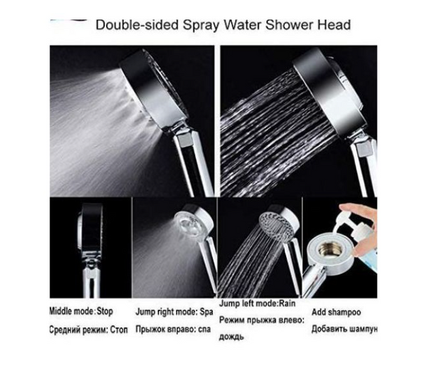 Generic Handheld Double Side Shower Head High Pressure Showerhead With Double Sided Spray and Free Filling Design - Silver | JPL3928