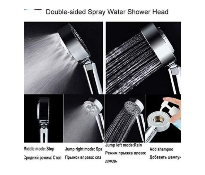 Generic Handheld Double Side Shower Head High Pressure Showerhead With Double Sided Spray and Free Filling Design - Silver | JPL3928