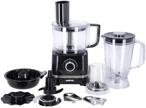 GEEPAS | 10 IN 1 Food Processor Transparent Jars with Stainless Steel Blades for Blending 2 Speed Control with Pulse 800 W Black | GSB5487