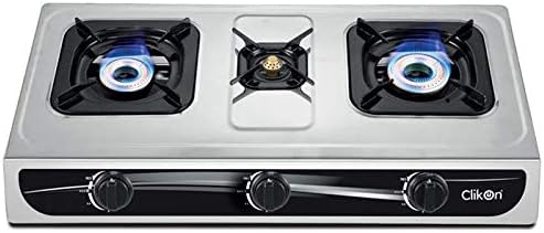 CLIKON | Triple 3 Burner Stainless Steel  Gas Stove With Brass Burners | CK4253