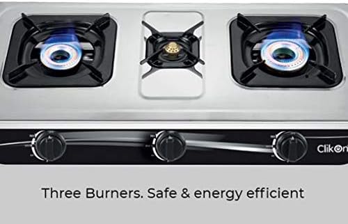 CLIKON | Triple 3 Burner Stainless Steel  Gas Stove With Brass Burners | CK4253
