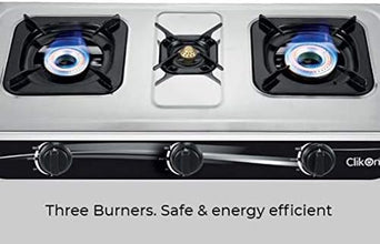 CLIKON | Triple 3 Burner Stainless Steel  Gas Stove With Brass Burners | CK4253