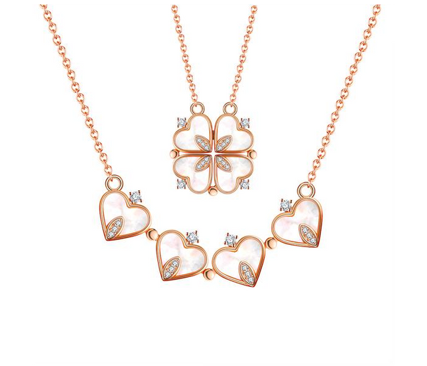 FN-Leaf Clover Heart 2 in 1 Magnetic Pendant Necklace for Women and Girls | JPJ4780