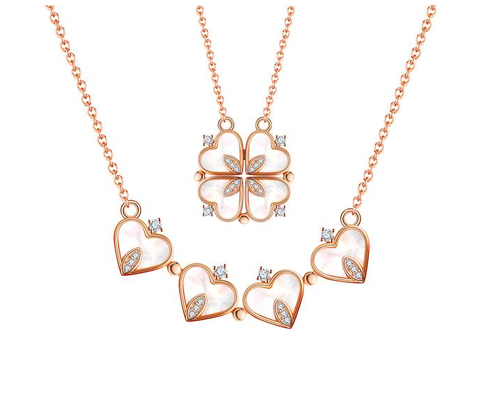 FN-Leaf Clover Heart 2 in 1 Magnetic Pendant Necklace for Women and Girls | JPJ4780