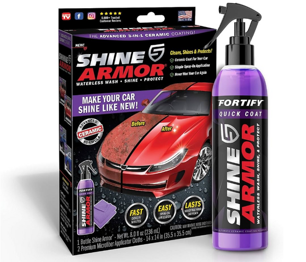 Shine Armor Ceramic Coating Fortify Quick Coat Car Wax Polish Spray Waterless Wash & Wax Hydrophobic Top Coat Polish & Polymer Paint Sealant Detail Protection | JPN8945