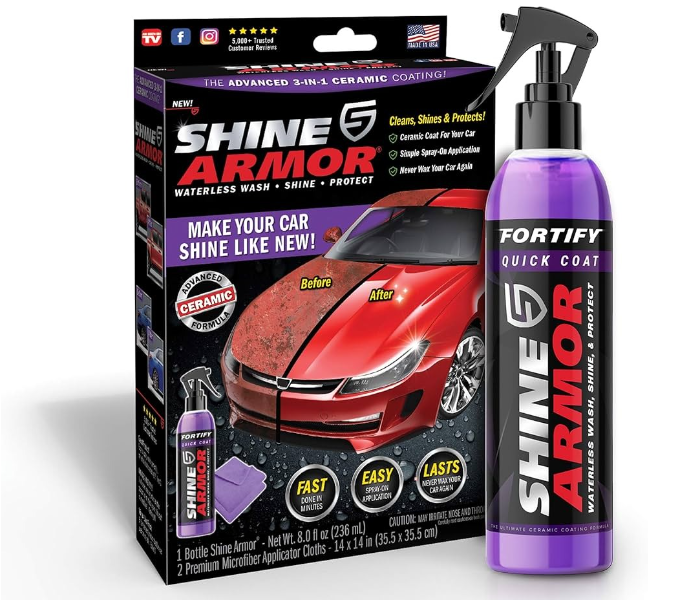 Shine Armor Ceramic Coating Fortify Quick Coat Car Wax Polish Spray Waterless Wash & Wax Hydrophobic Top Coat Polish & Polymer Paint Sealant Detail Protection | JPN8945