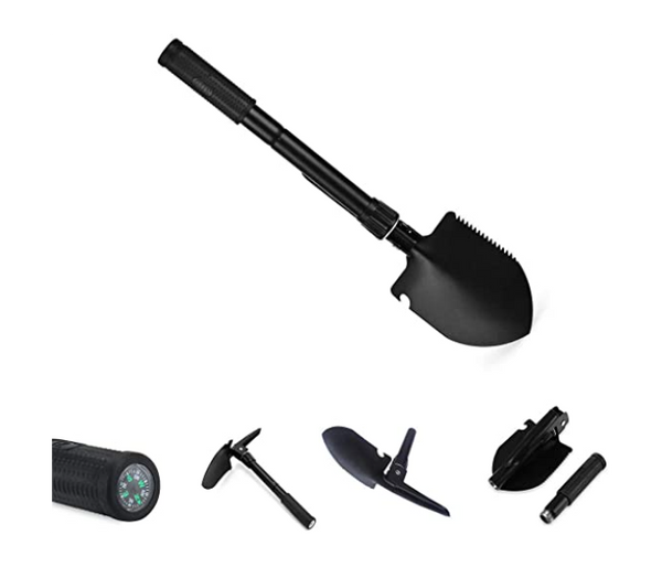 Multi-Functional Military Folding Survival Shovel with Carrying Pouch Gardening Tools - Black | JPL4514