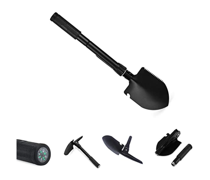 Multi-Functional Military Folding Survival Shovel with Carrying Pouch Gardening Tools - Black | JPL4514