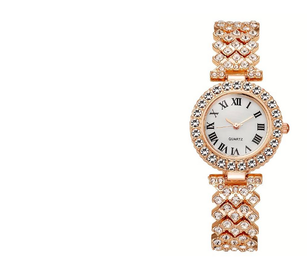 Lady Elegant Small Dial Quartz Watch with Diamond Bracelet Watch Set Dress Wrist Watches - Rose Gold | JPN3931