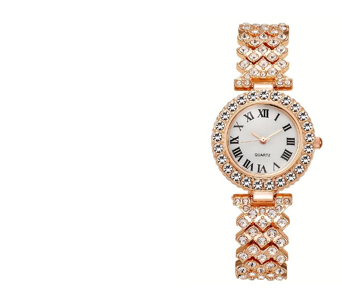 Lady Elegant Small Dial Quartz Watch with Diamond Bracelet Watch Set Dress Wrist Watches - Rose Gold | JPN3931