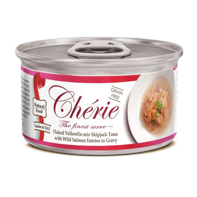 Cherie Flaked Yellowfine Mixed Skipjack Tuna with Salmon Entrees In Gravy 80G