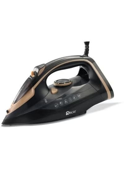 OSCAR | 2400W Steam Iron, Ceramic Soleplate, 350ml Water Tank, Continuous & Burst Steam, Self-Cleaning, BS Plug Golden Black | OSI805