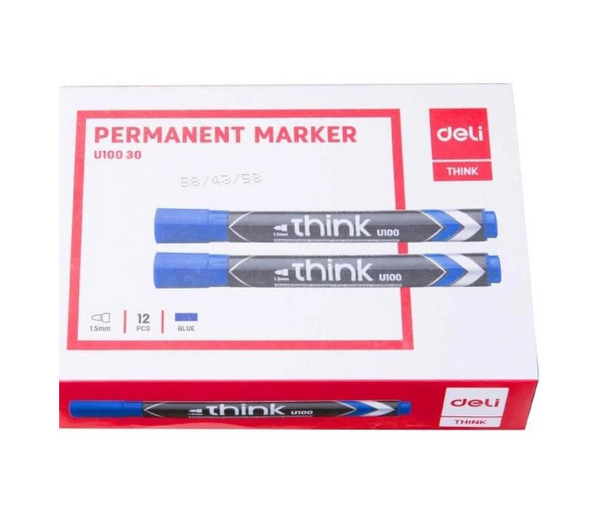 DELI | Permanent Marker, Low Odor Ink, Blue Color, Pack of 12, Ideal for Writing and Drawing - EU10430 | JPO6602