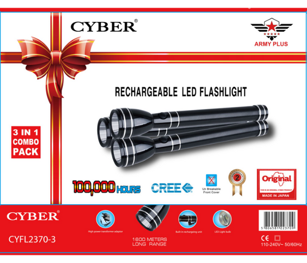 CYBER 3 in 1 Rechargeable LED Stainless Steel Flashlight Black MADE IN JAPAN  | JPN3612