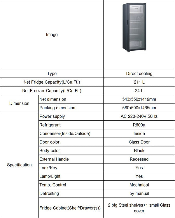 OSCAR | Glass Door De-Frost Refrigerator 235L Black ORF-250GD | 201001000000543