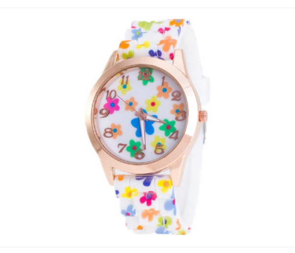 Floral Dial Silicone Band Analog Watches for Women - White  | JPM6436