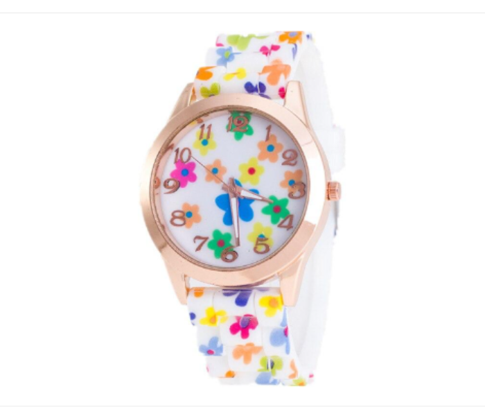 Floral Dial Silicone Band Analog Watches for Women - White  | JPM6436