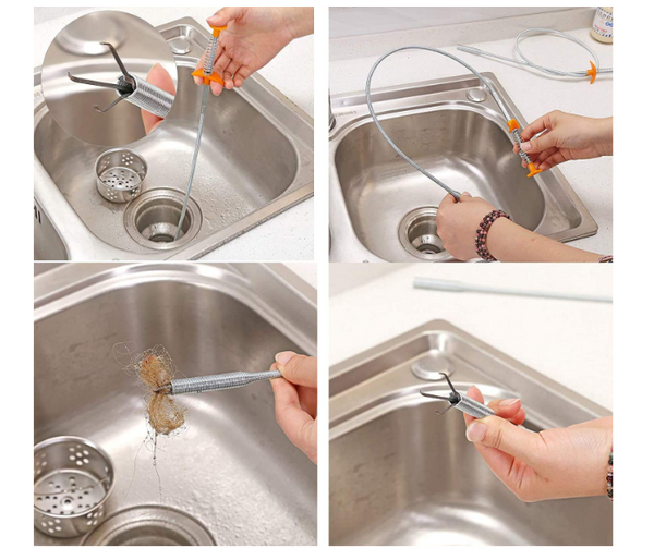 Sink Drain Sewer Pipe Cleaning Tool - Silver and red  | JPH2608