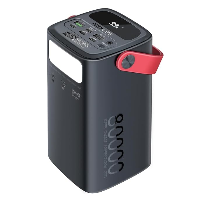 PROMATE | Power Bank With 80000MAH 100 W OD 3 Mode Lights Black | POWERMINE-80PRO