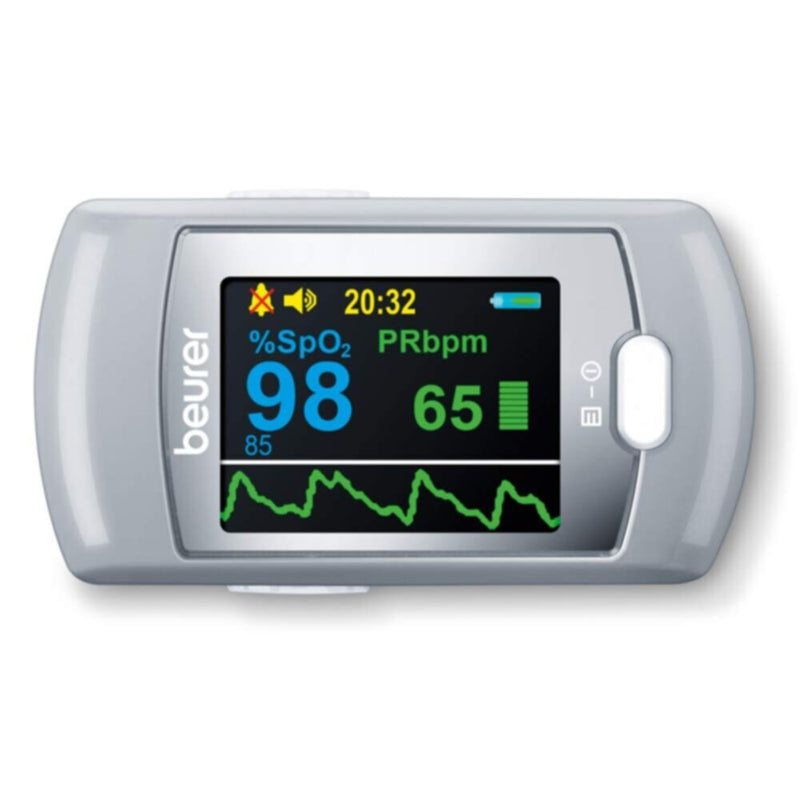 BEURER | Fingertip Pulse Oximeter, Medical Device with 4 Colored Graphic Display Formats, Grey | PO 80