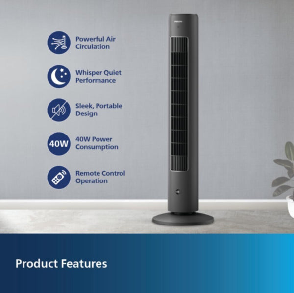 PHILIPS | 5000 Series Bladeless Technology Tower Fan with Touchscreen Panel and Remote Control Black | CX5535/11