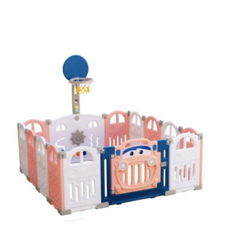 Playpen Indoor Kids Plastic Fence With Basket 14Pc Pink | 524 7 p