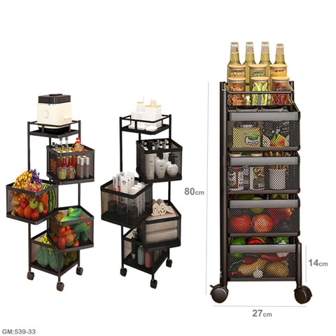 Kitchen Storage Rack-Rotating 4 Layers Shelf Black 80x27x14cm | 539 33