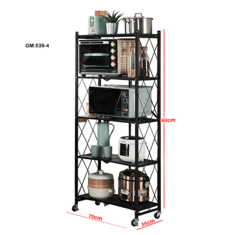 Kitchen Multifunctional Folding 5 Shelf Black 70x35x160Â cm | 539 4 bl