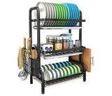 2 Tier Dish Drying Rack Extra Large Carbon Steel Dish Rack and Drainboard Set for Kitchen Countertop, Easy Install Dish Drainer | JPO0402